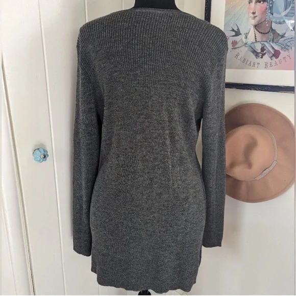 Eileen Fisher Scoop Neck Merino Wool Metallic Thread Geometric Sweater Long Line - Picture 9 of 11
